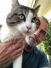 Portrait of man holding cat