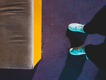 Low section of woman standing on road