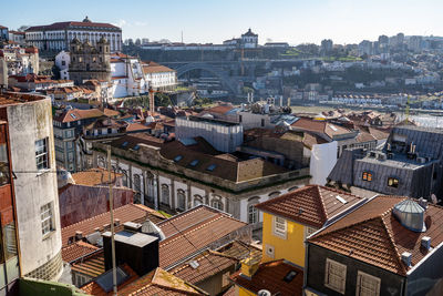 High angle view of buildings in city