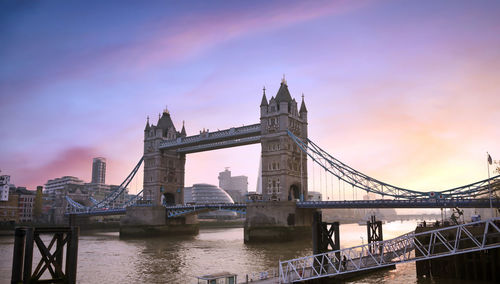 Bridge over river with city in background