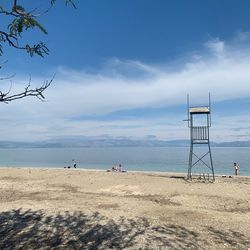 People on beach against sky