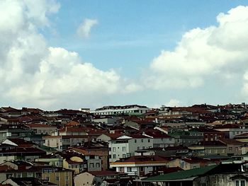 High angle view of townscape against sky