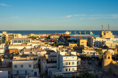 High angle view of townscape against sky