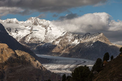 Panoramic view of snowcapped mountains against sky