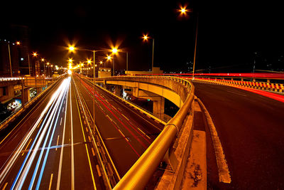 Light trails on road at night