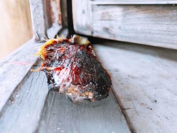 High angle view of meat on barbecue grill