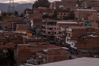 High angle view of buildings in town