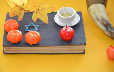 High angle view of fruits on table