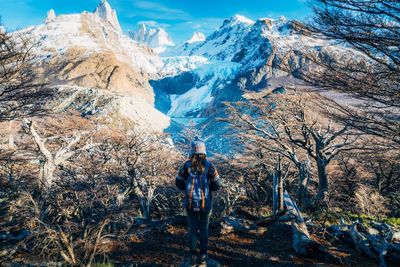 Scenic view of snowcapped mountains during winter