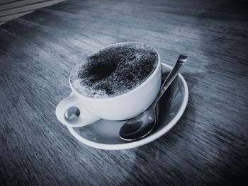 High angle view of coffee on table