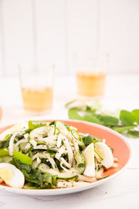 Close-up of salad in bowl on table