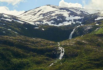 Scenic view of snowcapped mountains against sky