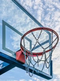 Low angle view of basketball hoop against sky