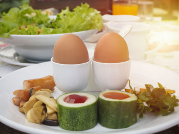 Close-up of breakfast served on table