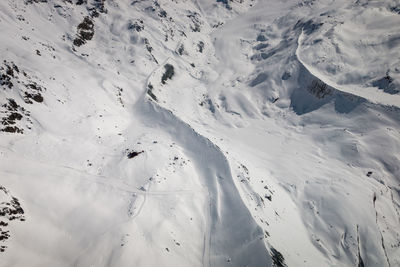 High angle view of snow covered land