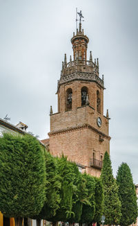 Low angle view of trees and building against sky