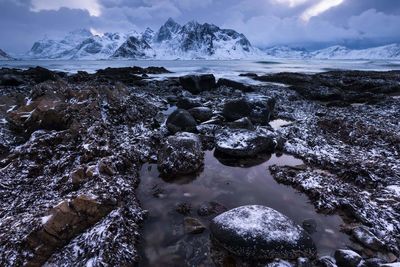 Scenic view of frozen sea against sky