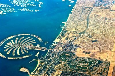 Aerial view of water against sky