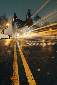 Night scene of galway cathedral with car light trails