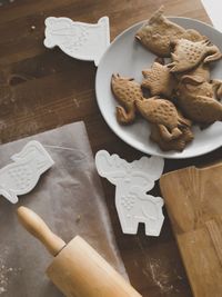 High angle view of cookies on table