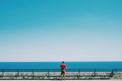 Rear view of man standing on beach