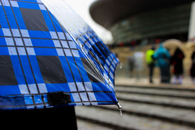 Close-up of metallic structure in city