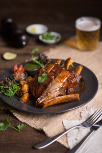 Close-up of food in plate on table