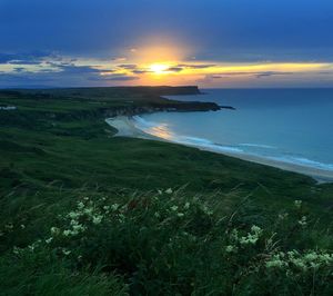 Scenic view of sea at sunset