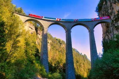 Rhb train crossing landwasser viaduct