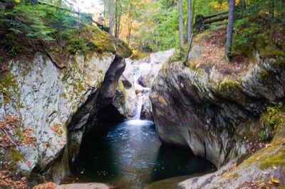 Stream flowing through rocks in forest