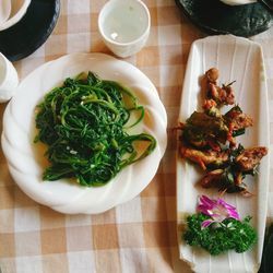 High angle view of salad in plate on table