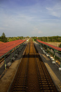 High angle view of railroad tracks against sky