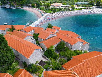 High angle view of buildings in city