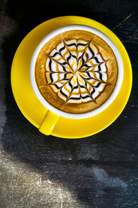 Directly above shot of coffee cup on table