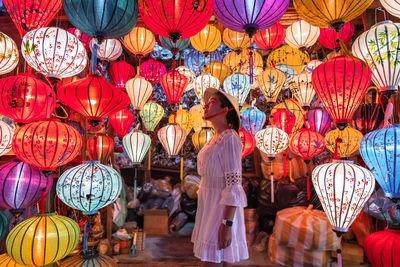 Multi colored lanterns hanging in market