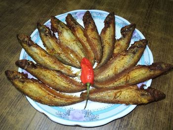High angle view of breakfast on table