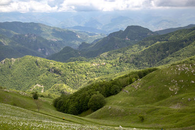 Scenic view of landscape and mountains against sky