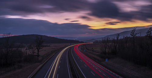 High angle view of road against sky during sunset