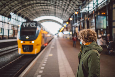 Rear view of train at railroad station