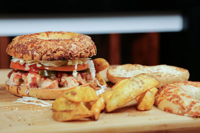 Close-up of burger on table