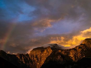 Scenic view of mountains against sky during sunset