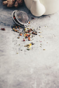 Close-up of seashells on table