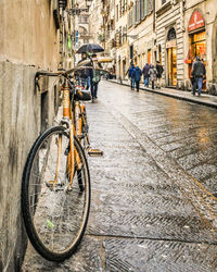 Bicycle on street in rain