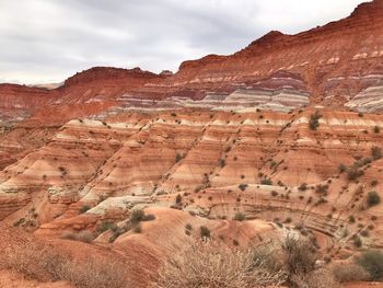 View of rock formations against cloudy sky