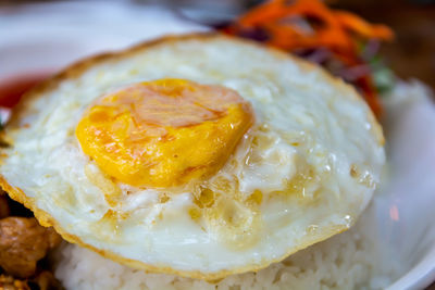 Close-up of breakfast served in plate