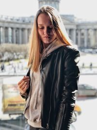 Portrait of beautiful woman standing outdoors