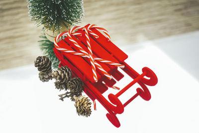 Close-up of christmas decorations on table