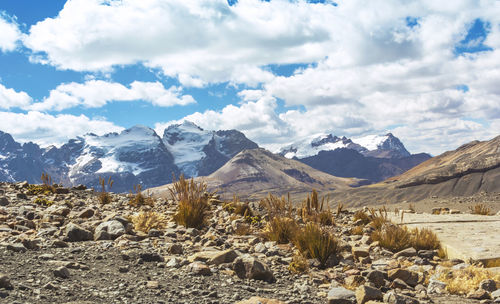 Scenic view of snowcapped mountains against sky