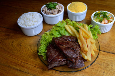 High angle view of food on table