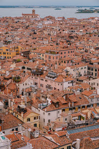 High angle view of buildings in city